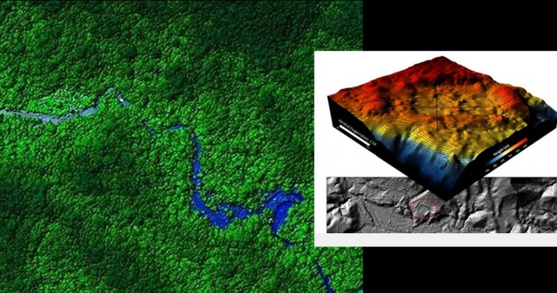 Immagine tridimensionale del punto della foresta dell’Honduras dove potrebbe essere sepolta la misteriosa città bianca
