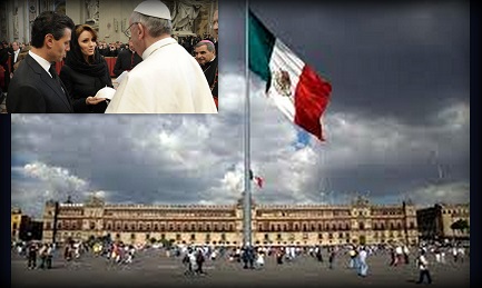 Il palazzo presidenziale. Nel riquadro Peña Nieto e consorte invitano il Papa | Composizione di Emiliano I. Rodriguez