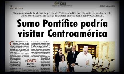 “IL PAPA POTREBBE VISITARE L’AMERICA CENTRALE”. Lo scrive la rivista dell’Honduras Fides vicina al cardinal Maradiaga, l’uomo che coordina le riforme di Francesco “IL PAPA POTREBBE VISITARE L’AMERICA CENTRALE”. Lo scrive la rivista dell’Honduras Fides vicina al cardinal Maradiaga, l’uomo che coordina le riforme di Francesco