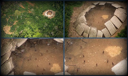 Indiani Yanomami incontattati fotografati dall’alto, al centro del loro yano. Si stima siano circa 100 persone. Foto Guilherme Gnipper Trevisan/Hutukara