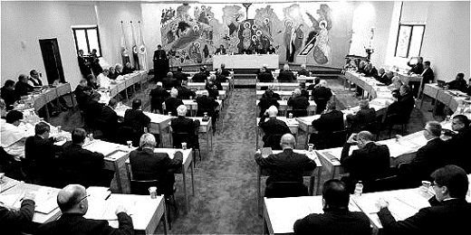 Una rara immagine dei lavori della II Cenferenza generale dell’episcopato latinoamericano a Medellín nel mese di agosto del 1968
