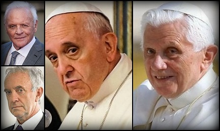 Le coppie Papa Bergoglio e Jonathan Pryce, Joseph Ratzinger e Anthony Hopkins