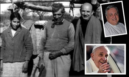 Angelelli con una famiglia di contadini. In alto monsignor Colombo, in basso papa Francesco